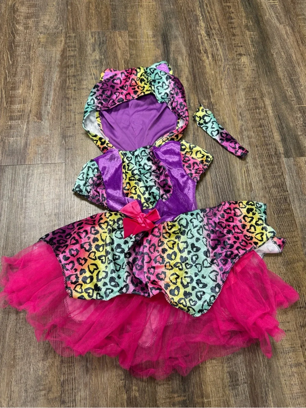 Girls' Rainbow Leopard Tulle Dress Costume with Hot Pink Tutu 2T Halloween
